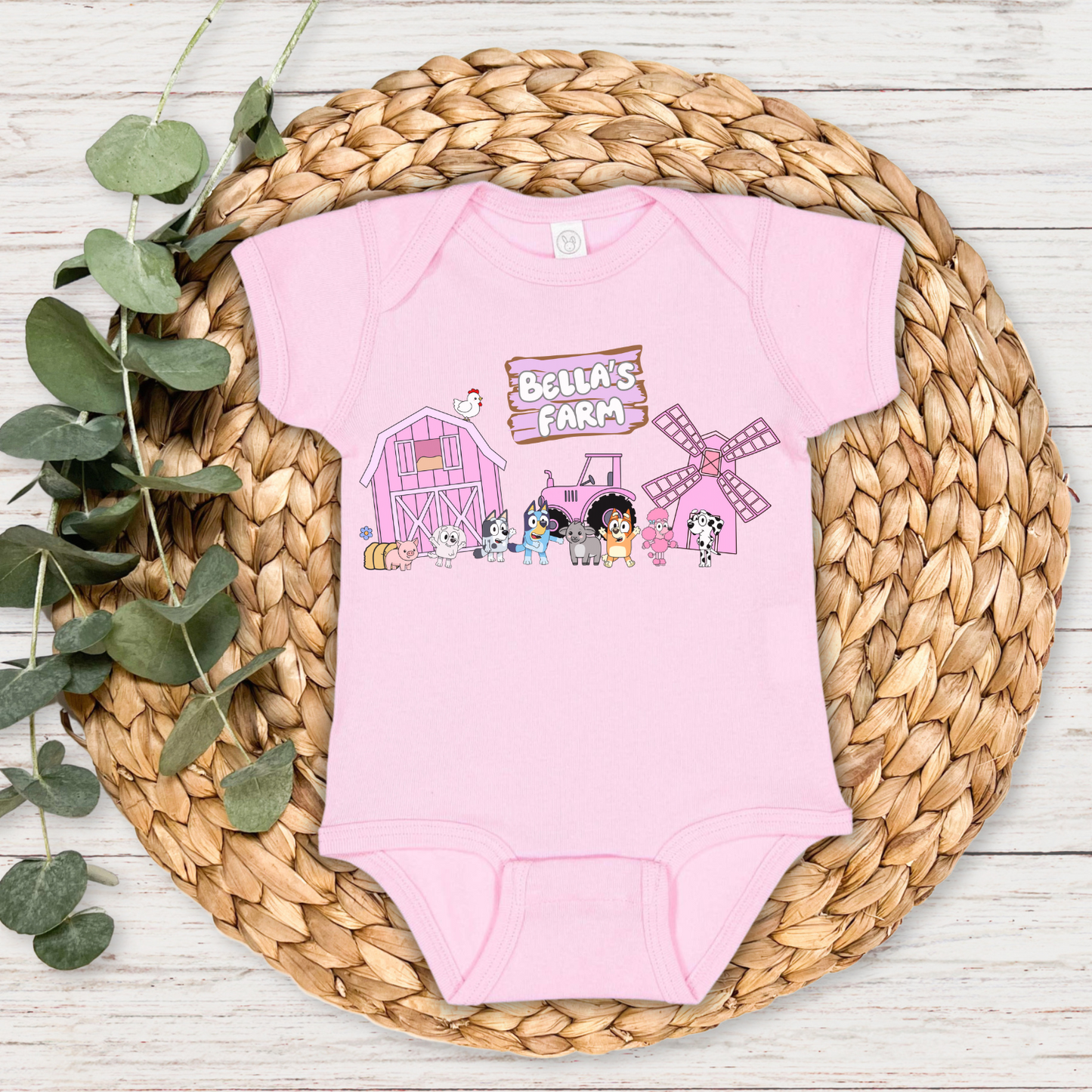 BINGO WAS HER NAME-O Pink Personalized Graphic Bodysuit | Multiple Colorways