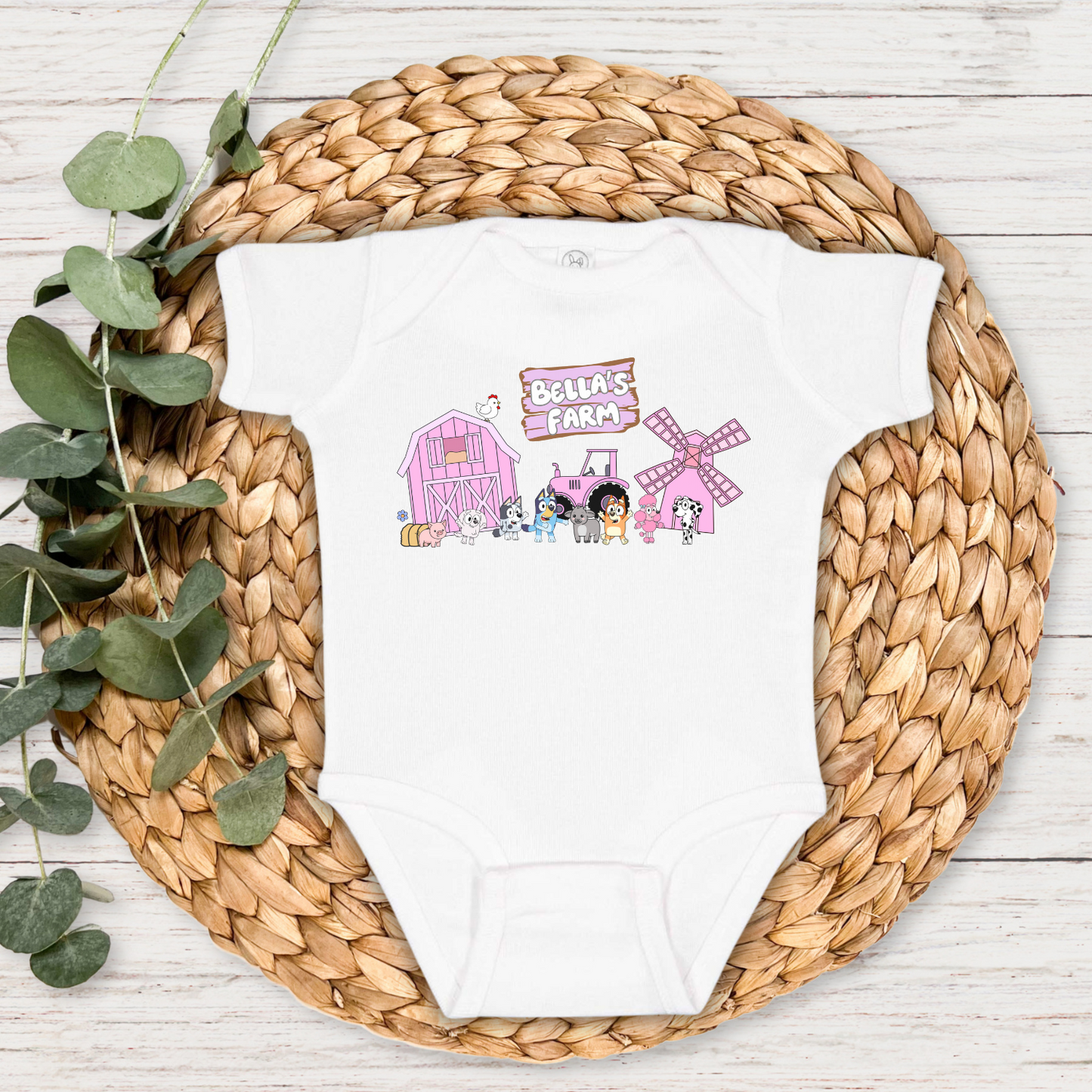 BINGO WAS HER NAME-O Pink Personalized Graphic Bodysuit | Multiple Colorways