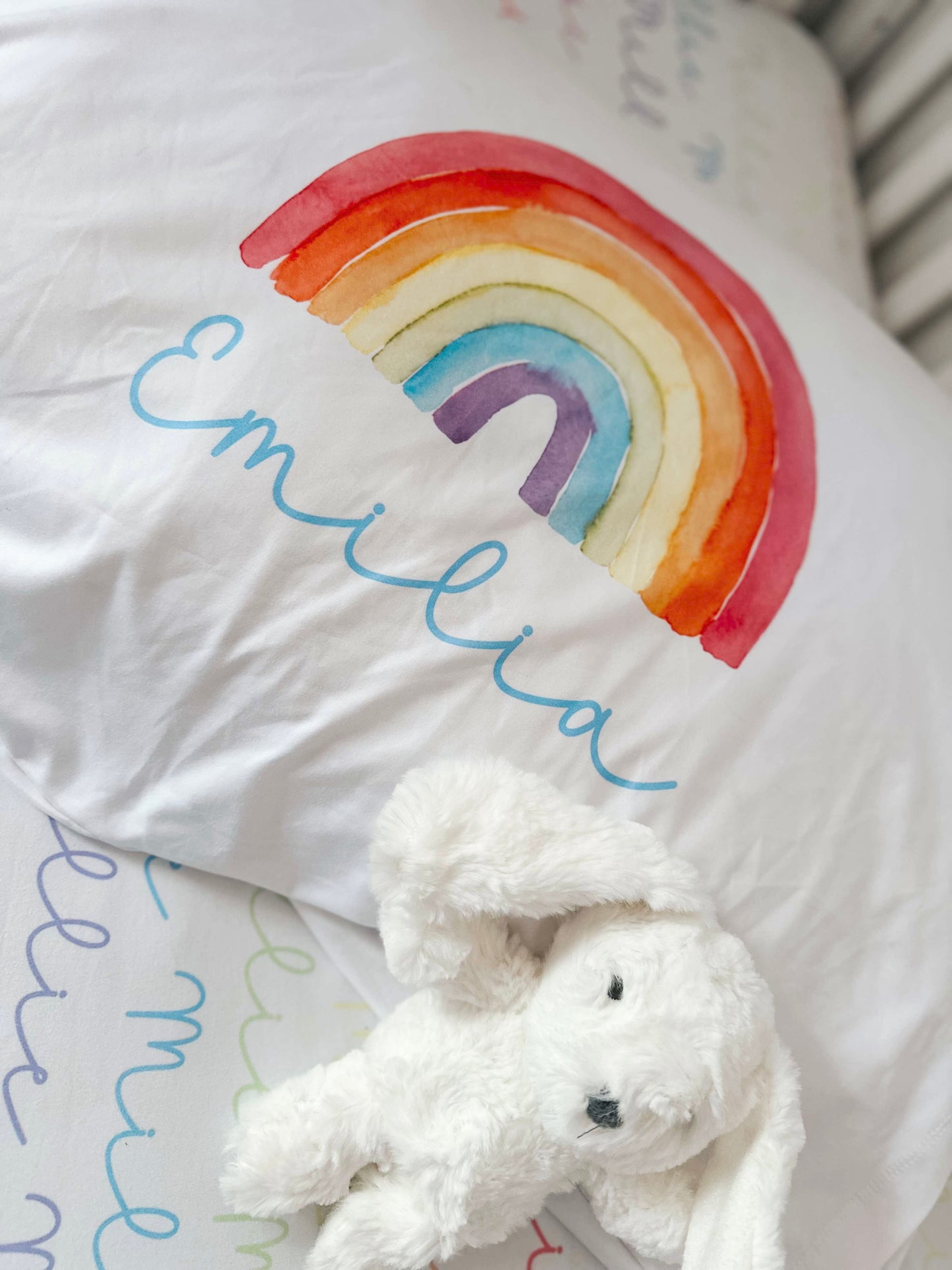 Rainbow Pastels Doodle Font Build Your Own Personalized Twin Bedding Set – Sheets & Pillowcase Options