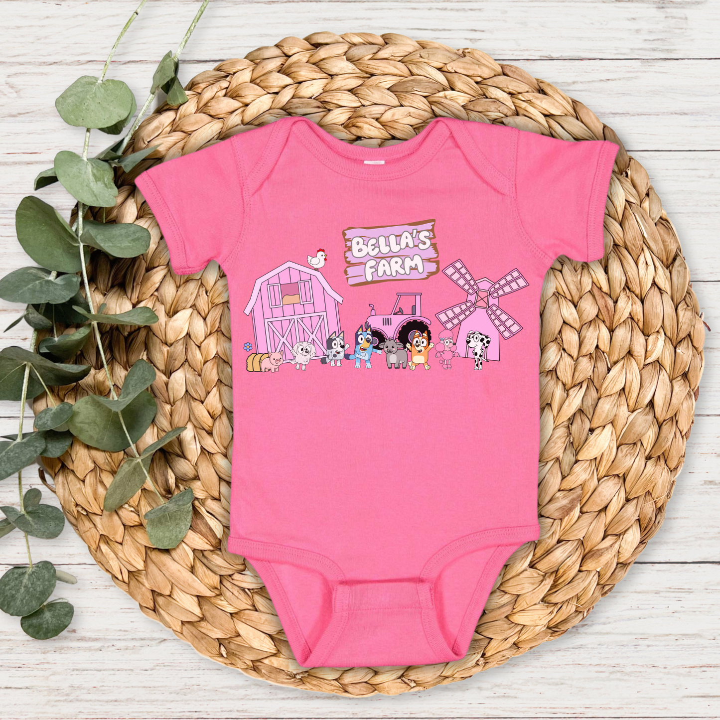 BINGO WAS HER NAME-O Pink Personalized Graphic Bodysuit | Multiple Colorways
