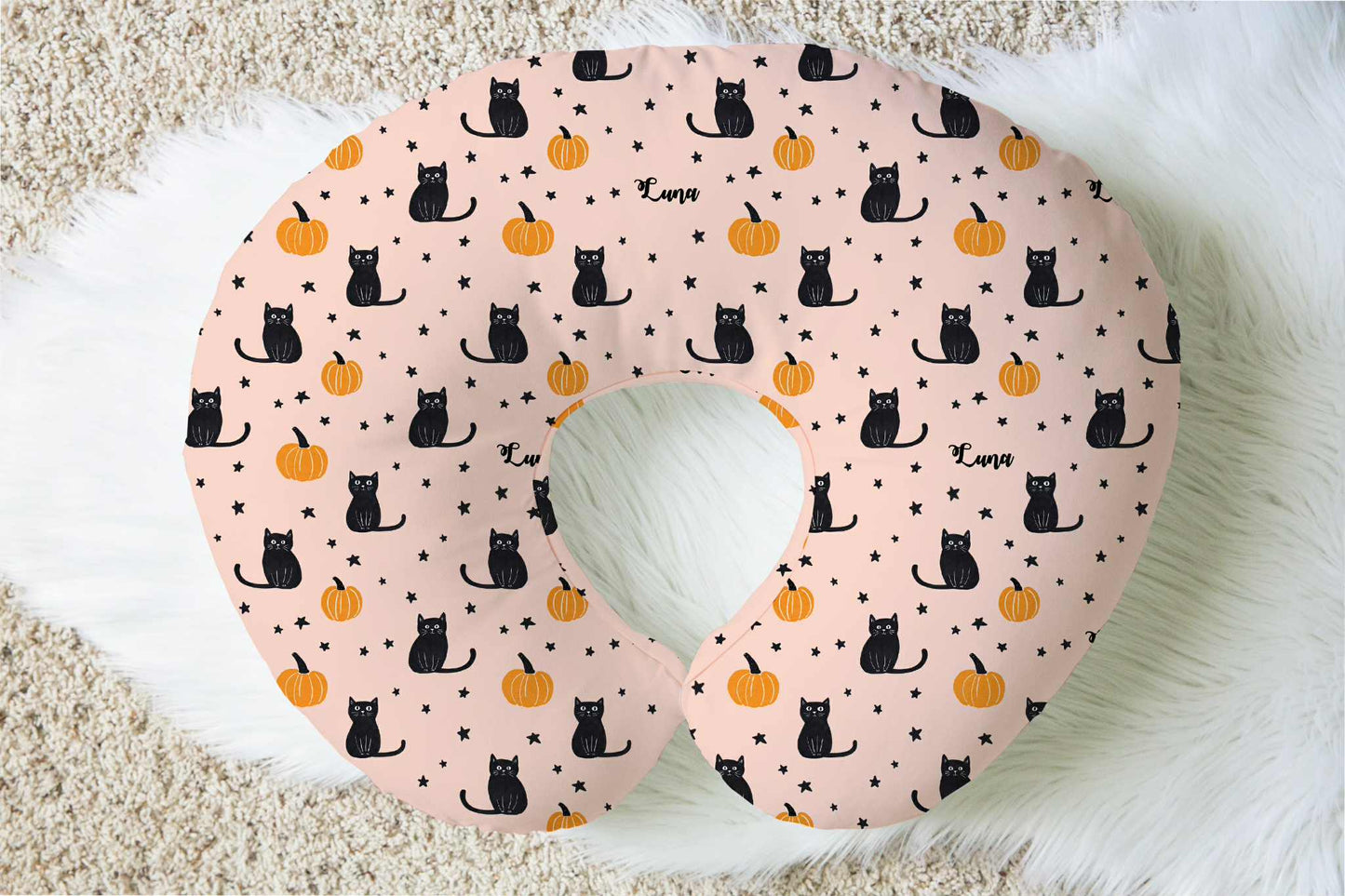 Purr-anormal Activity Halloween Personalized Baby Name Nursing Pillow Cover
