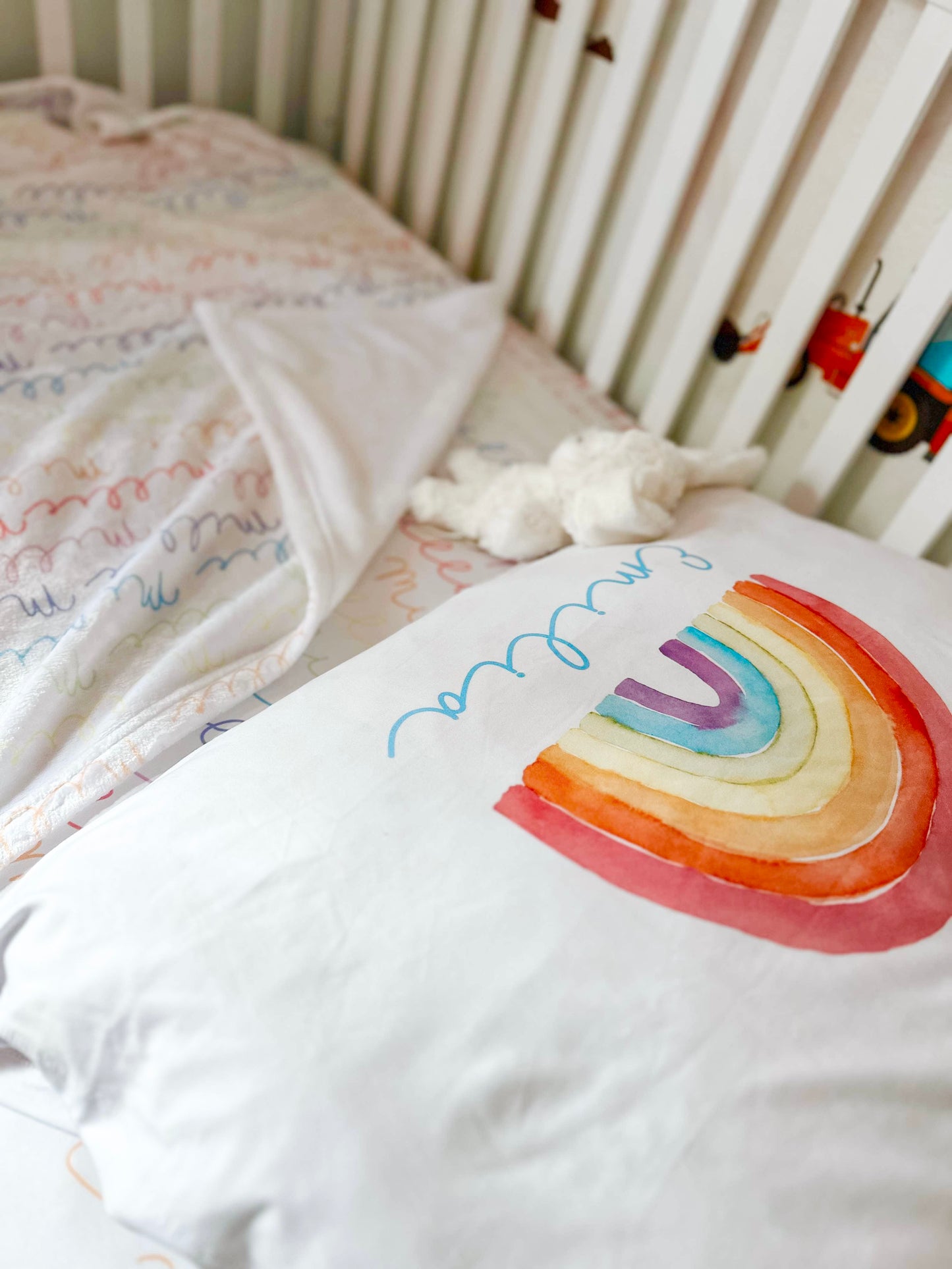 Rainbow Pastels Doodle Font Build Your Own Personalized Twin Bedding Set – Sheets & Pillowcase Options