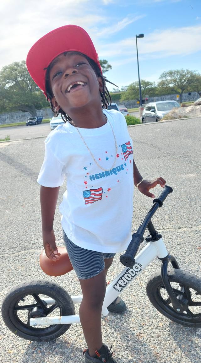 Land Of The Free Personalized Kids Graphic Tee | White