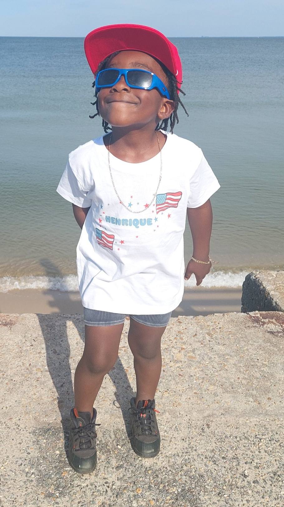 Land Of The Free Personalized Kids Graphic Tee | White