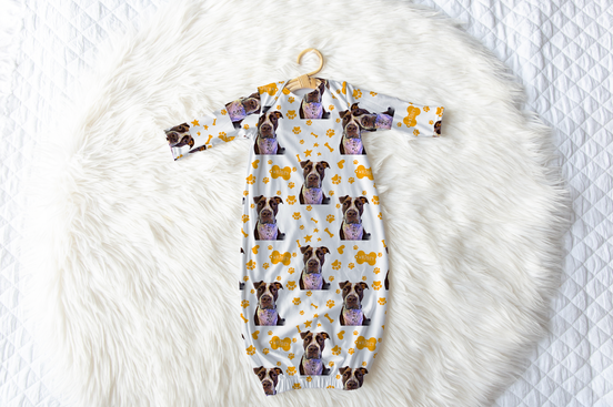 Upload Your Pet! Personalized Infant Gown with Custom Pet Cartoon & Name