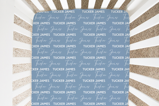 Solid Color Stacked Font Personalized Crib Sheet