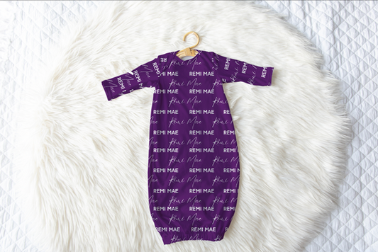 Solid Color Stacked Font Personalized Name Infant Gown