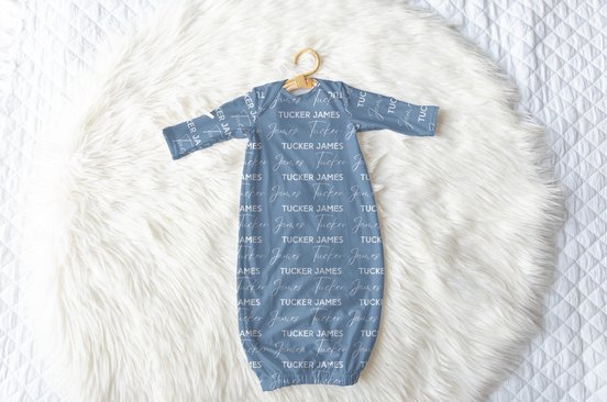 Solid Color Stacked Font Personalized Name Infant Gown