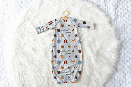 Dog Faces Personalized Name Infant Gown