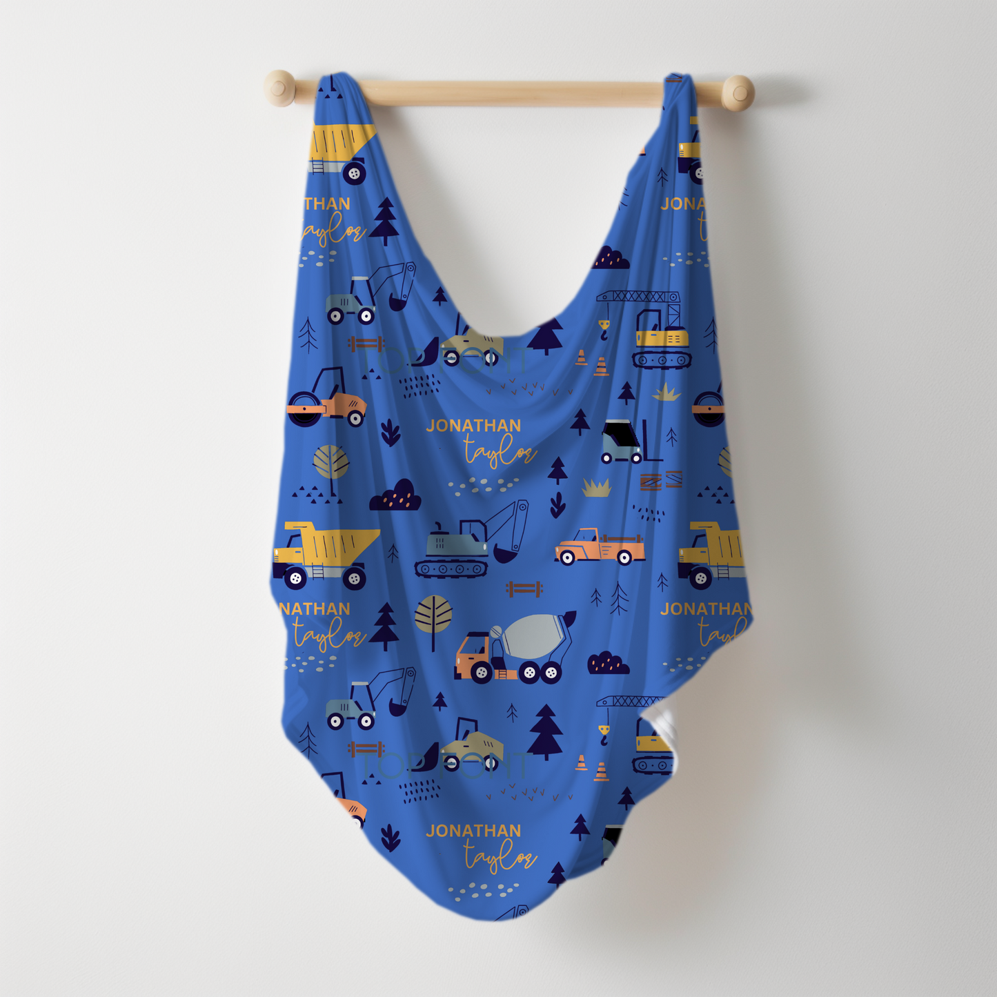 Boy Construction Personalized Name Swaddle
