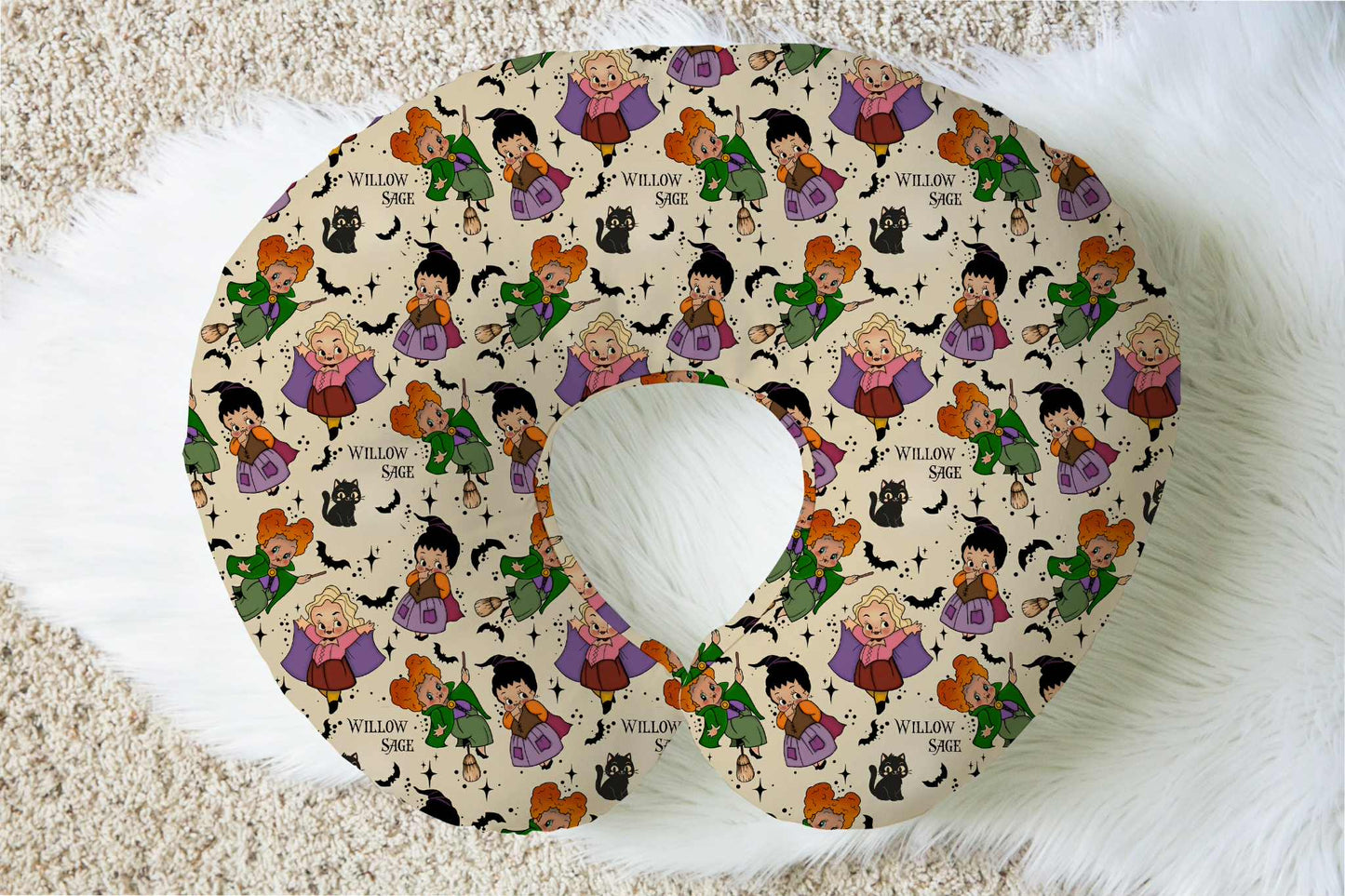 Little Witches Halloween Personalized Baby Name Nursing Pillow Cover