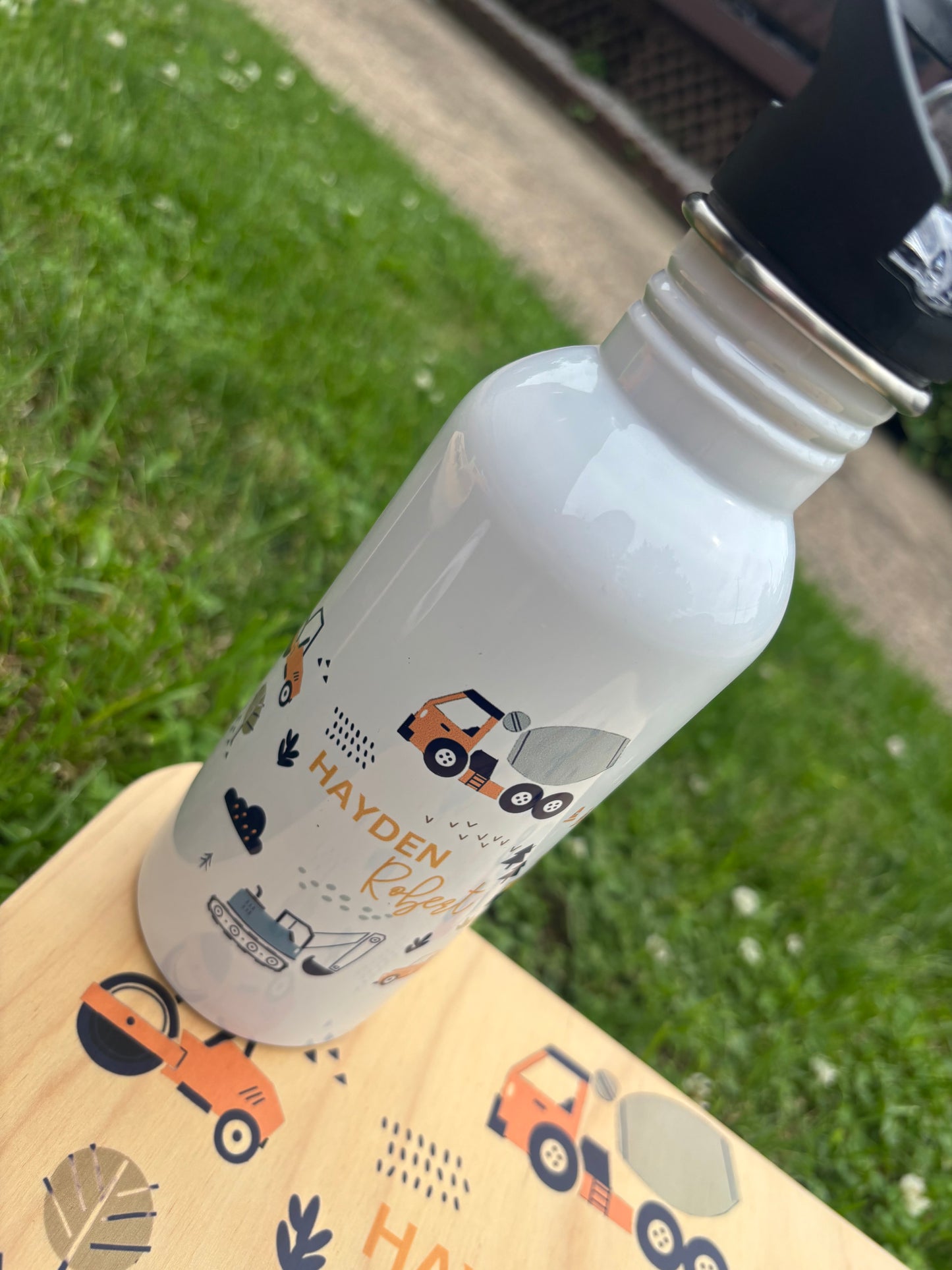 Construction Personalized Kids Water Bottle