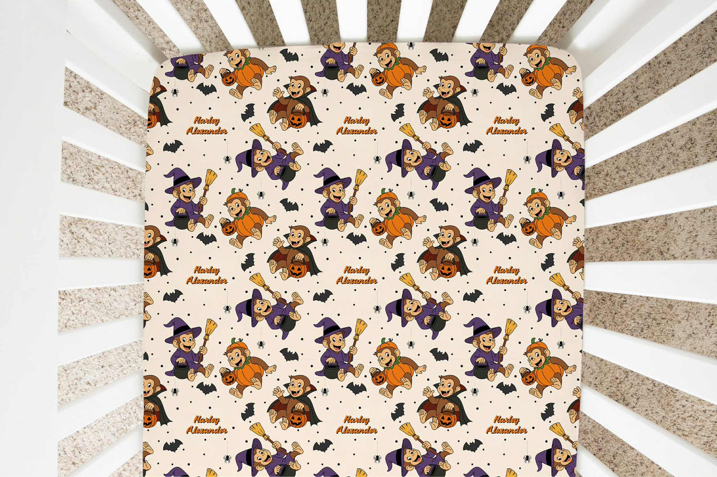 Monkey-Ween Halloween Personalized Crib Sheet