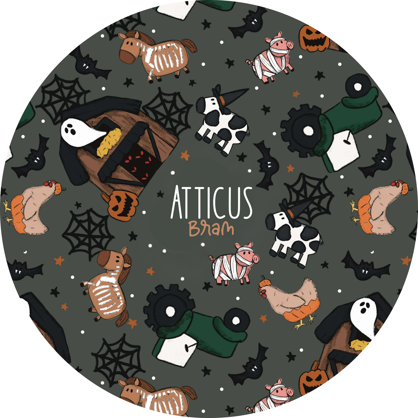 Barnyard Boos Halloween Personalized Name Knotted Newborn Hat & Bow Headband