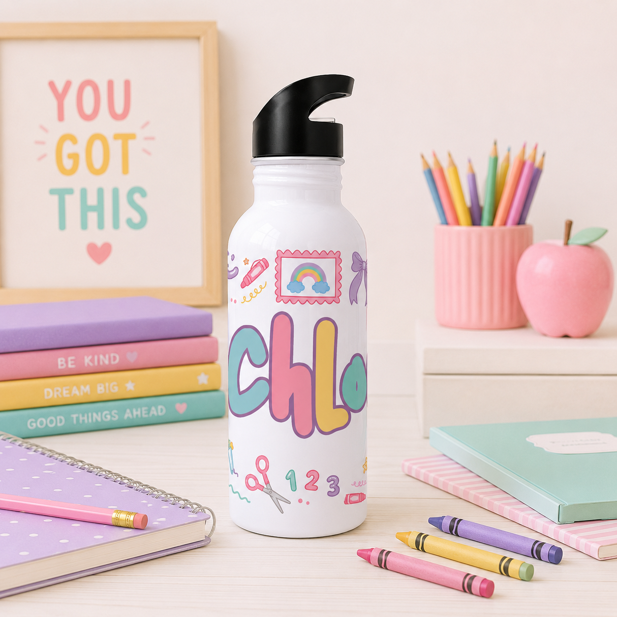 Sweet School Days Personalized Kids Water Bottle