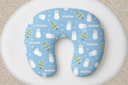 Snowman Wonderland Christmas Personalized Baby Name Nursing Pillow Cover