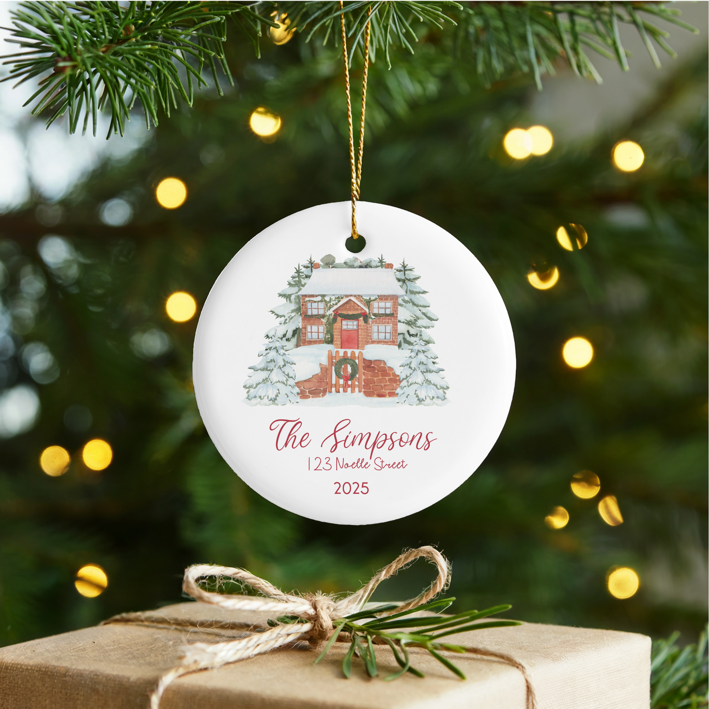 Home For Christmas Personalized Circle Ceramic Ornament