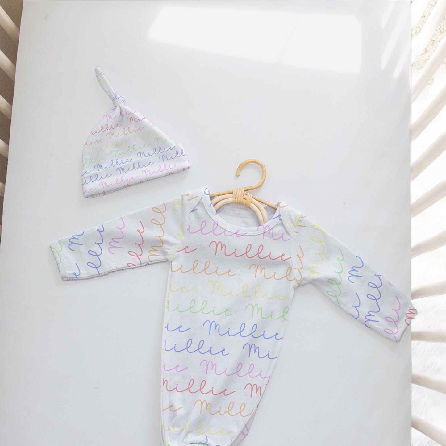 Rainbow Pastels Doodle Font Personalized Name Infant Gown
