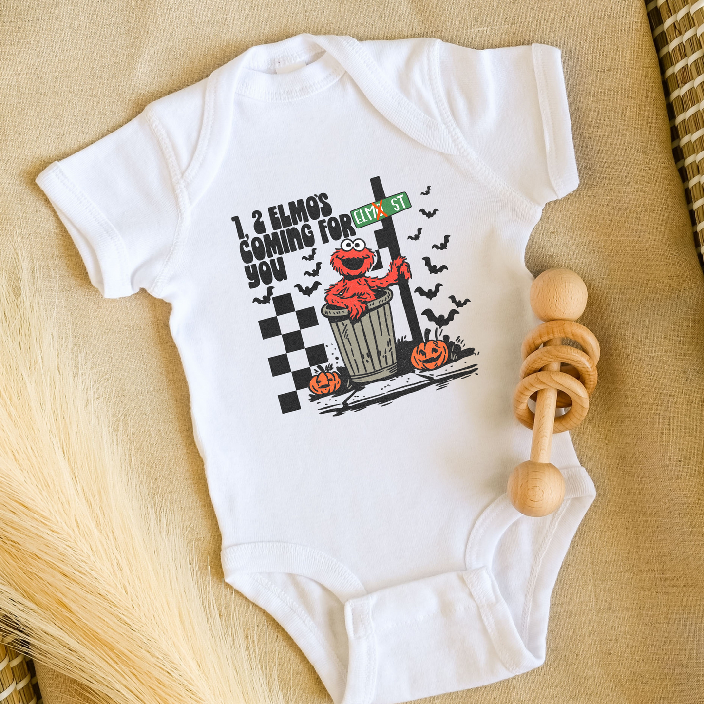 Elmo Street Halloween Graphic Bodysuit | White