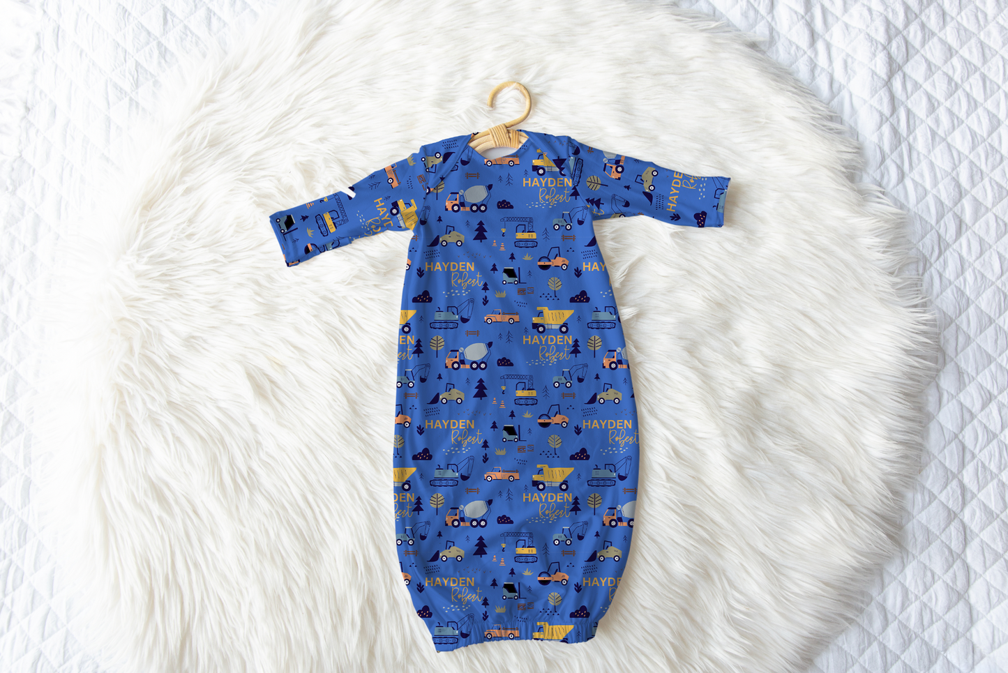 Boy Construction Personalized Name Infant Gown