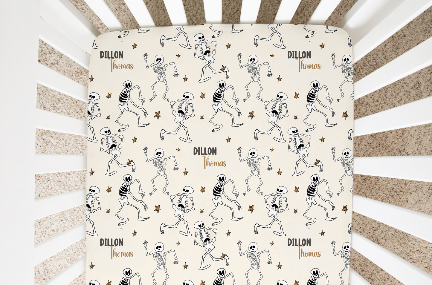 Spooky Scary Skeletons Halloween Personalized Crib Sheet