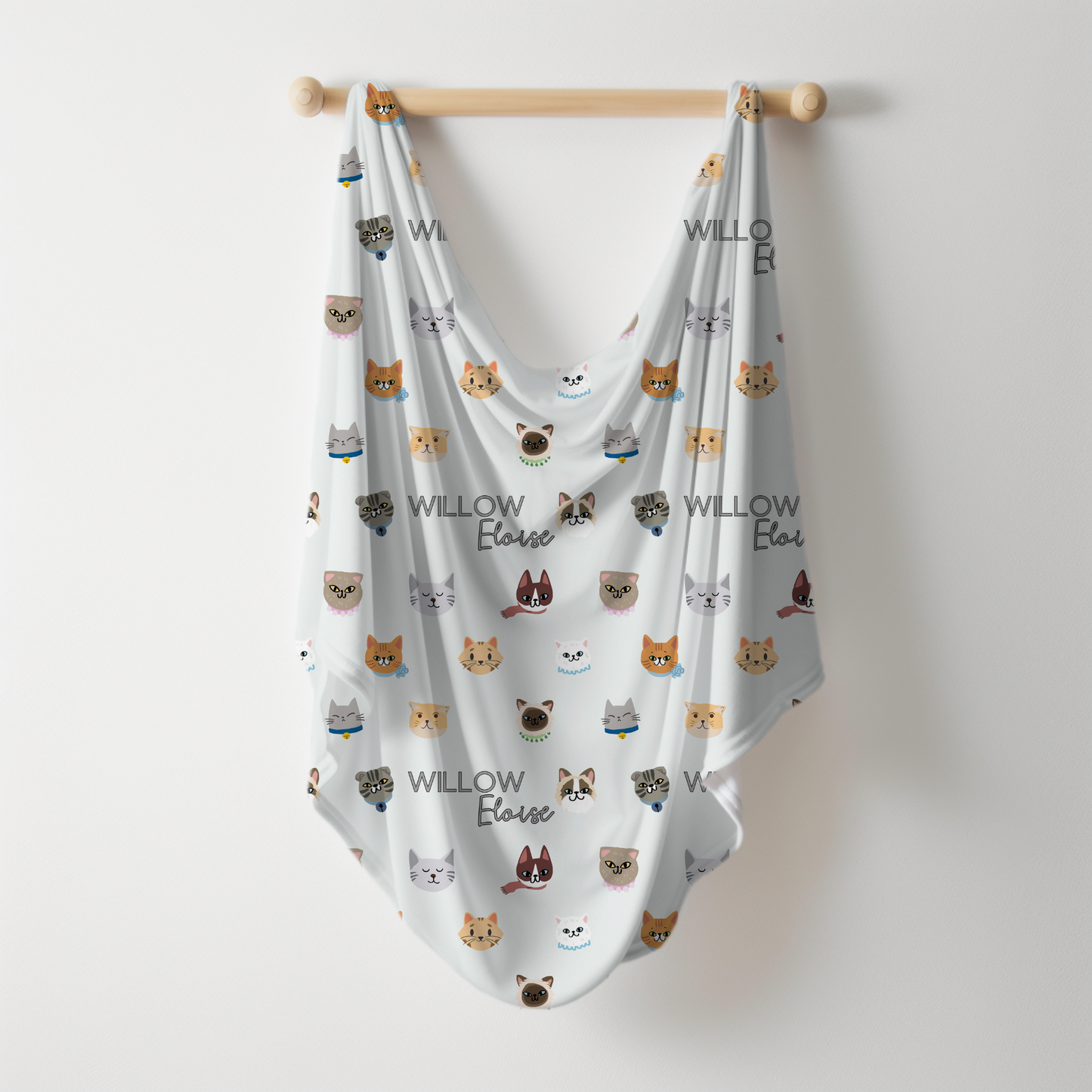 Cat Faces Personalized Name Swaddle Blanket