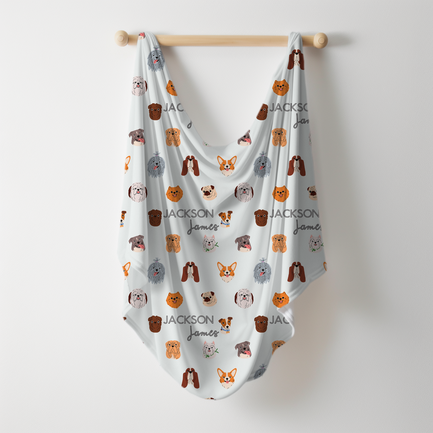 Dog Faces Personalized Name Swaddle Blanket