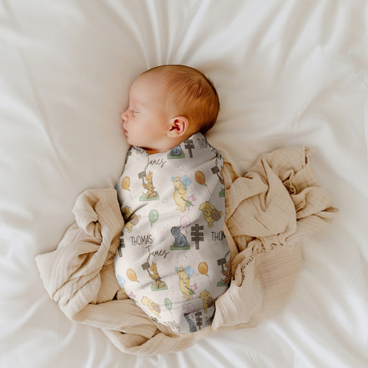Hundred Acre Woods Personalized Name Swaddle Blanket