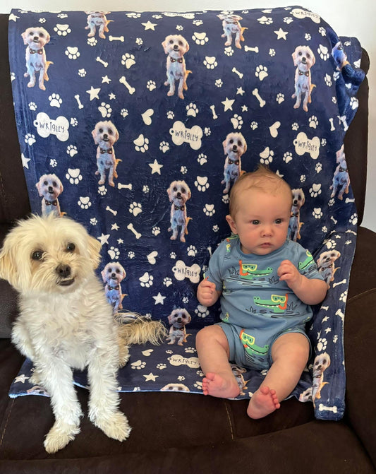 Upload Your Pet! Personalized Minky Blanket with Custom Pet Cartoon & Name