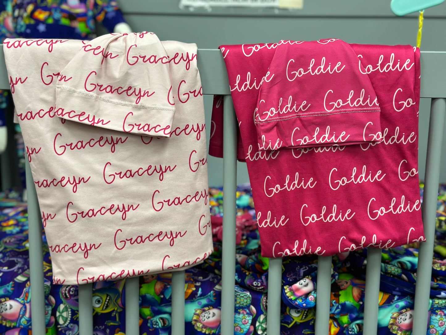 Solid Color Doodle Font Personalized Name Swaddle