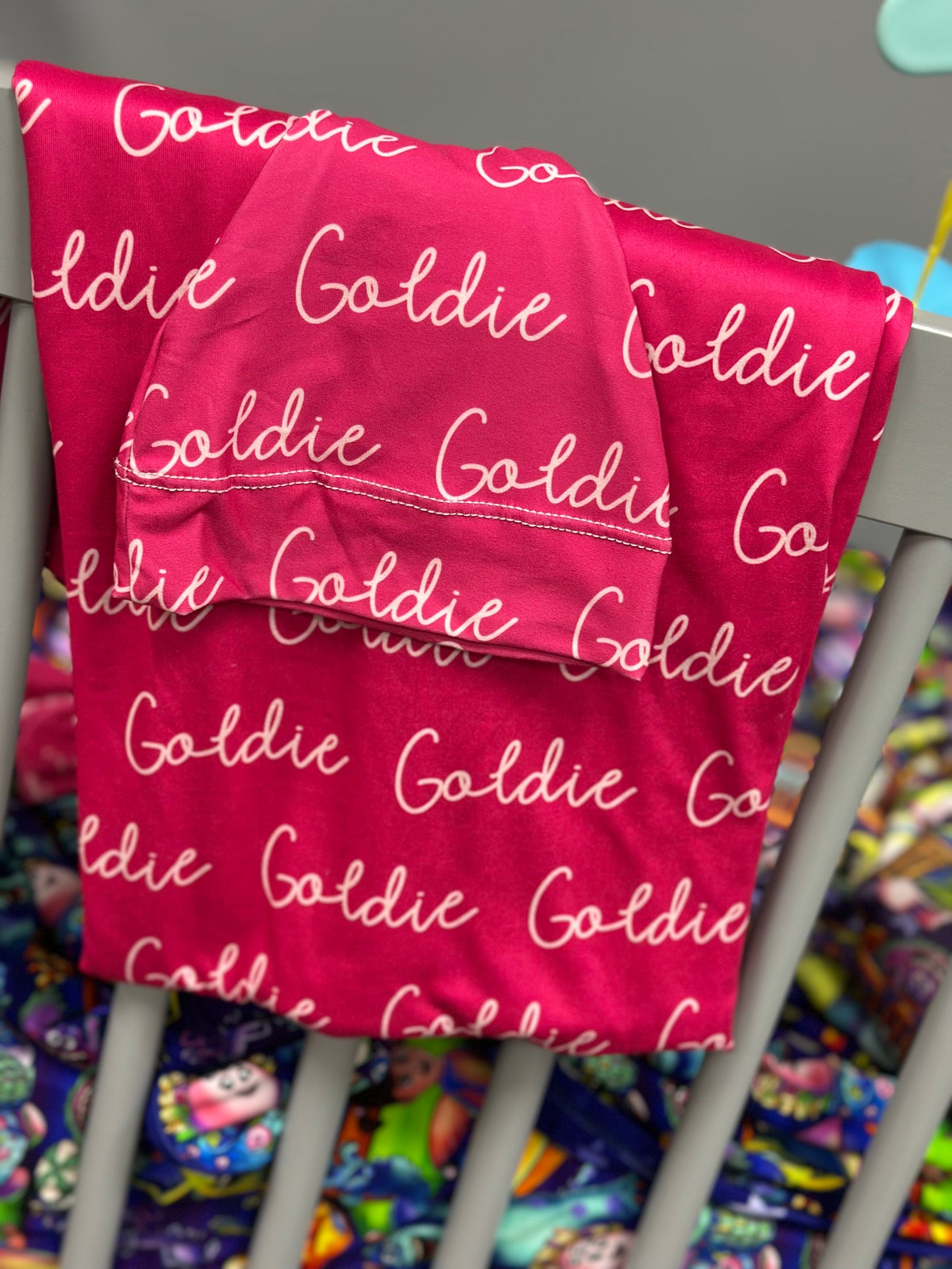 Solid Color Doodle Font Personalized Name Swaddle