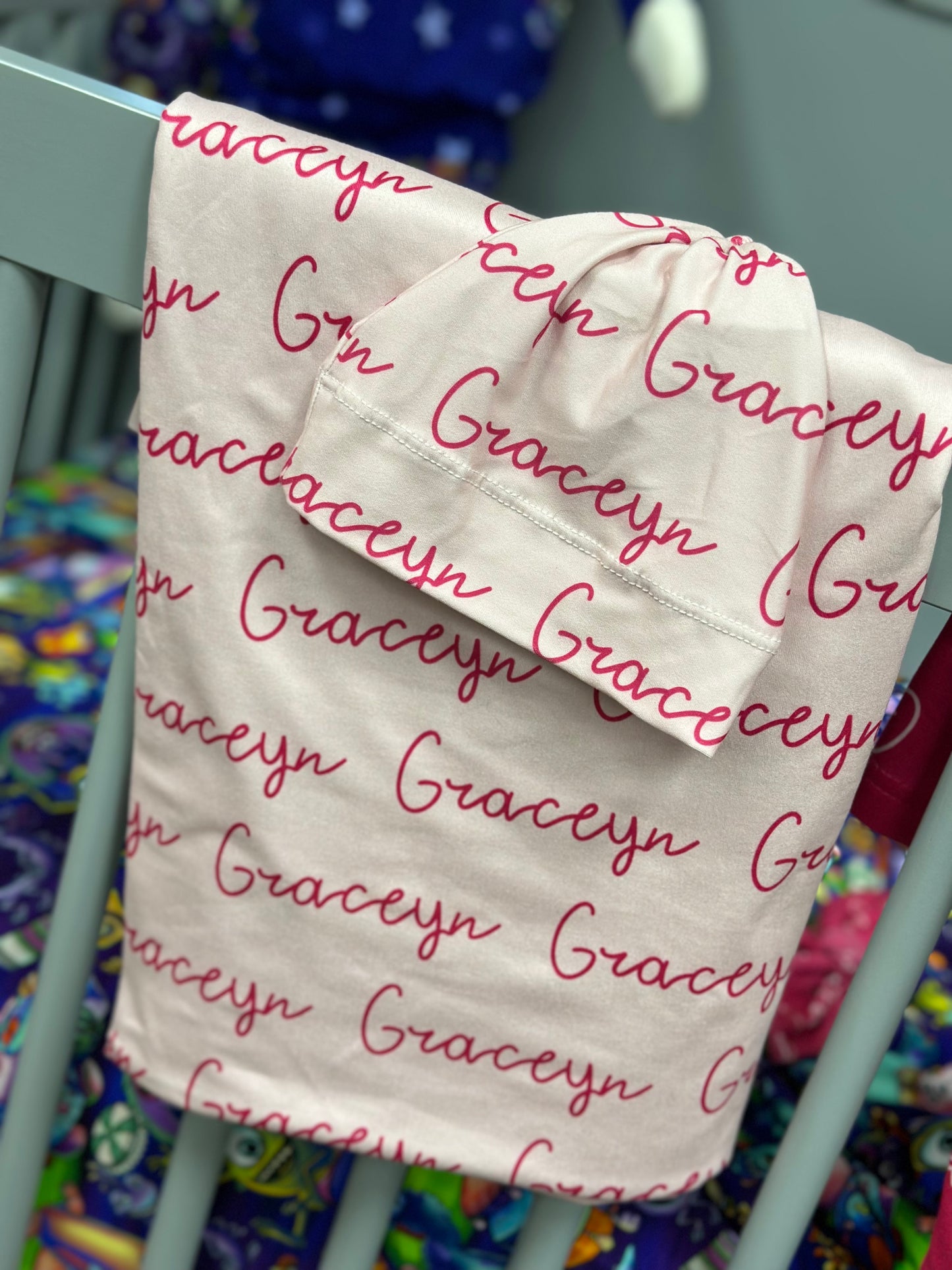 Solid Color Doodle Font Personalized Name Swaddle