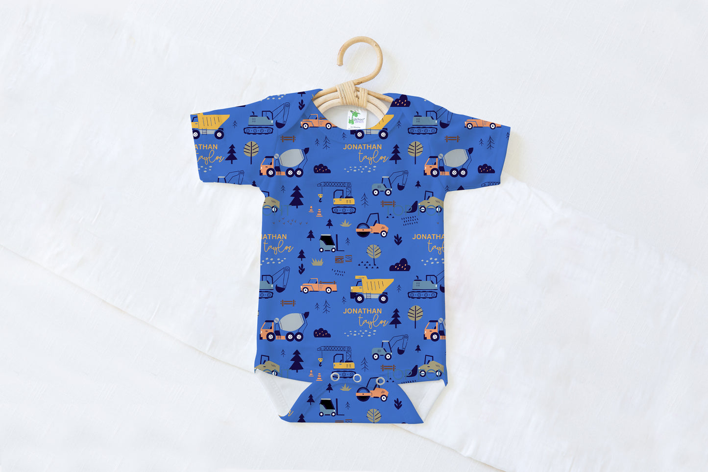 Boy Construction Personalized Name Baby Bodysuit