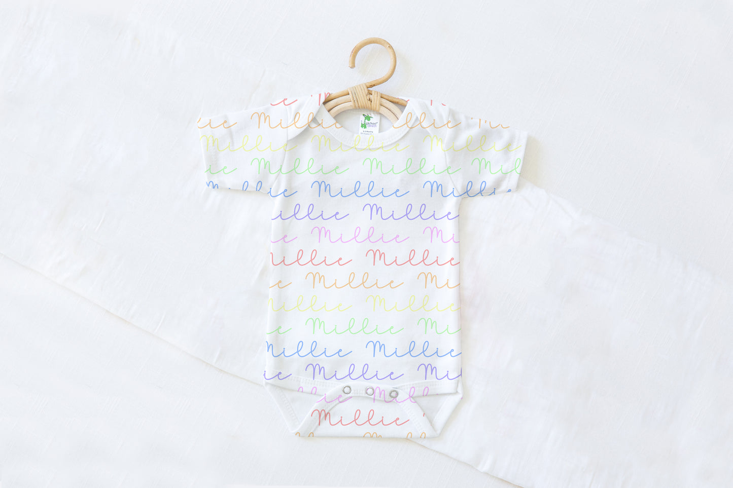 Rainbow Pastels Doodle Font Personalized Name Baby Bodysuit