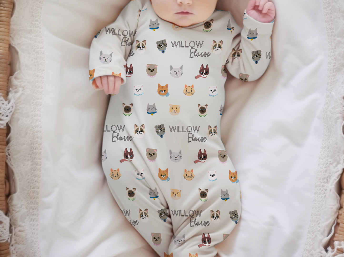 Cat Faces Personalized Name Infant Gown