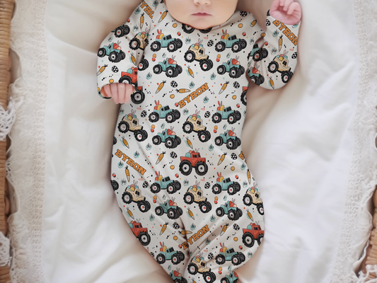 Easter Monster Trucks Personalized Name Infant Gown