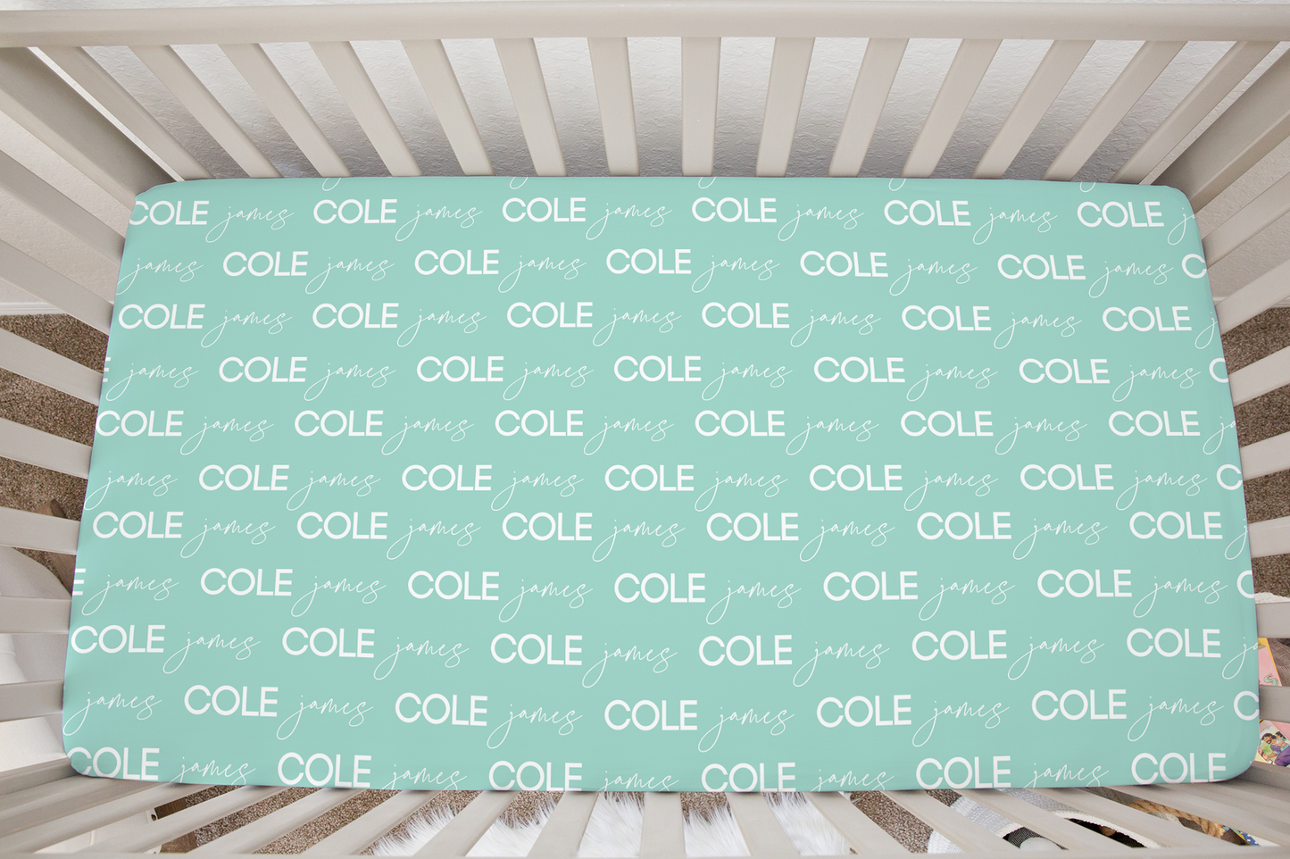Solid Color Script & Block Font Personalized Crib Sheet