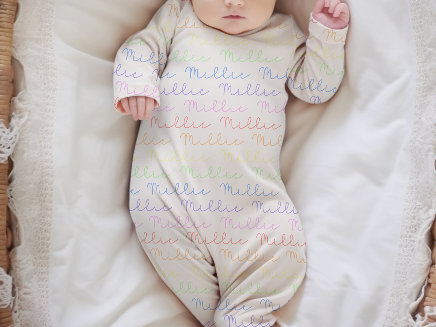 Rainbow Pastels Doodle Font Personalized Name Infant Gown