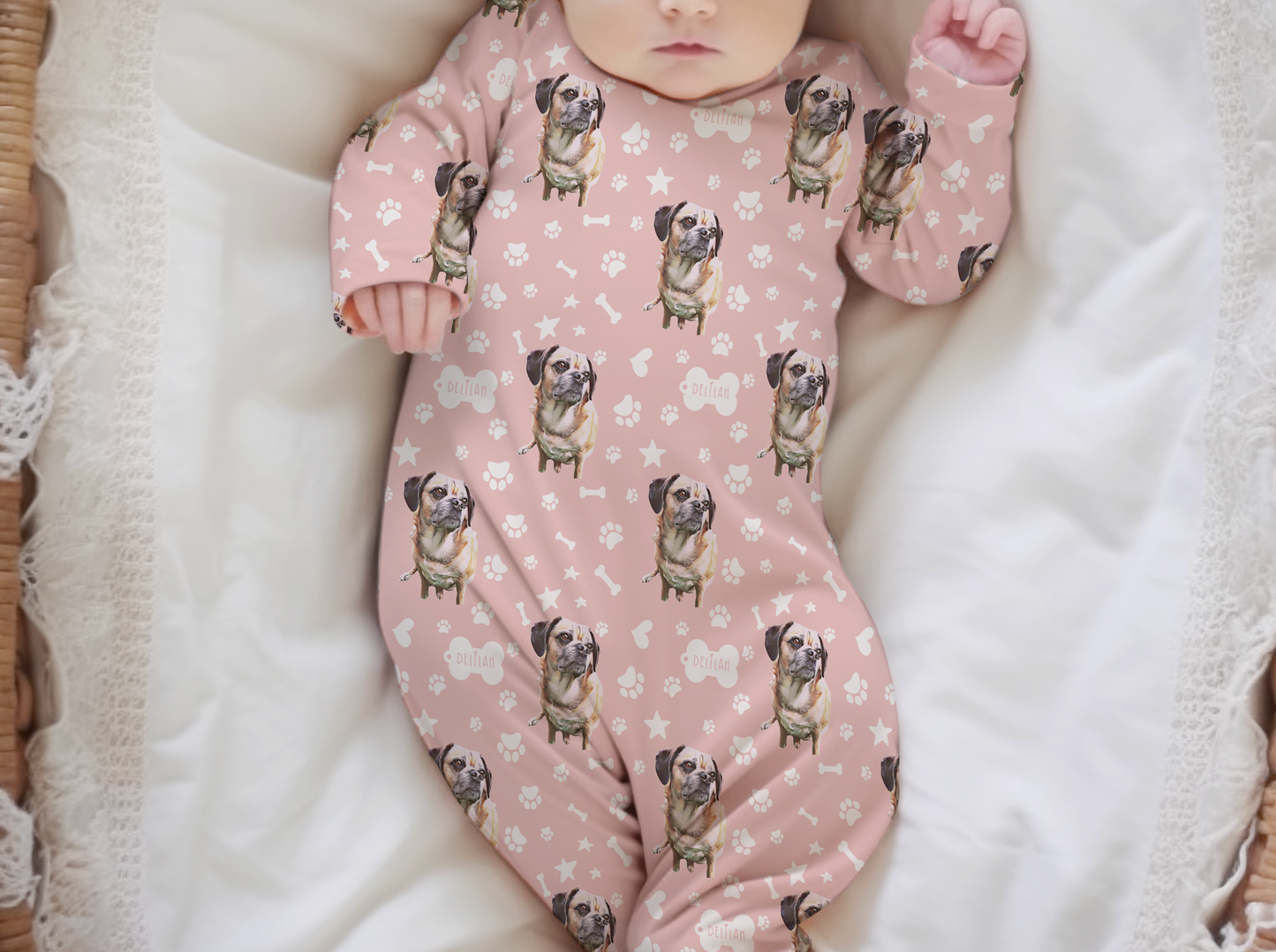 Upload Your Pet! Personalized Infant Gown with Custom Pet Cartoon & Name