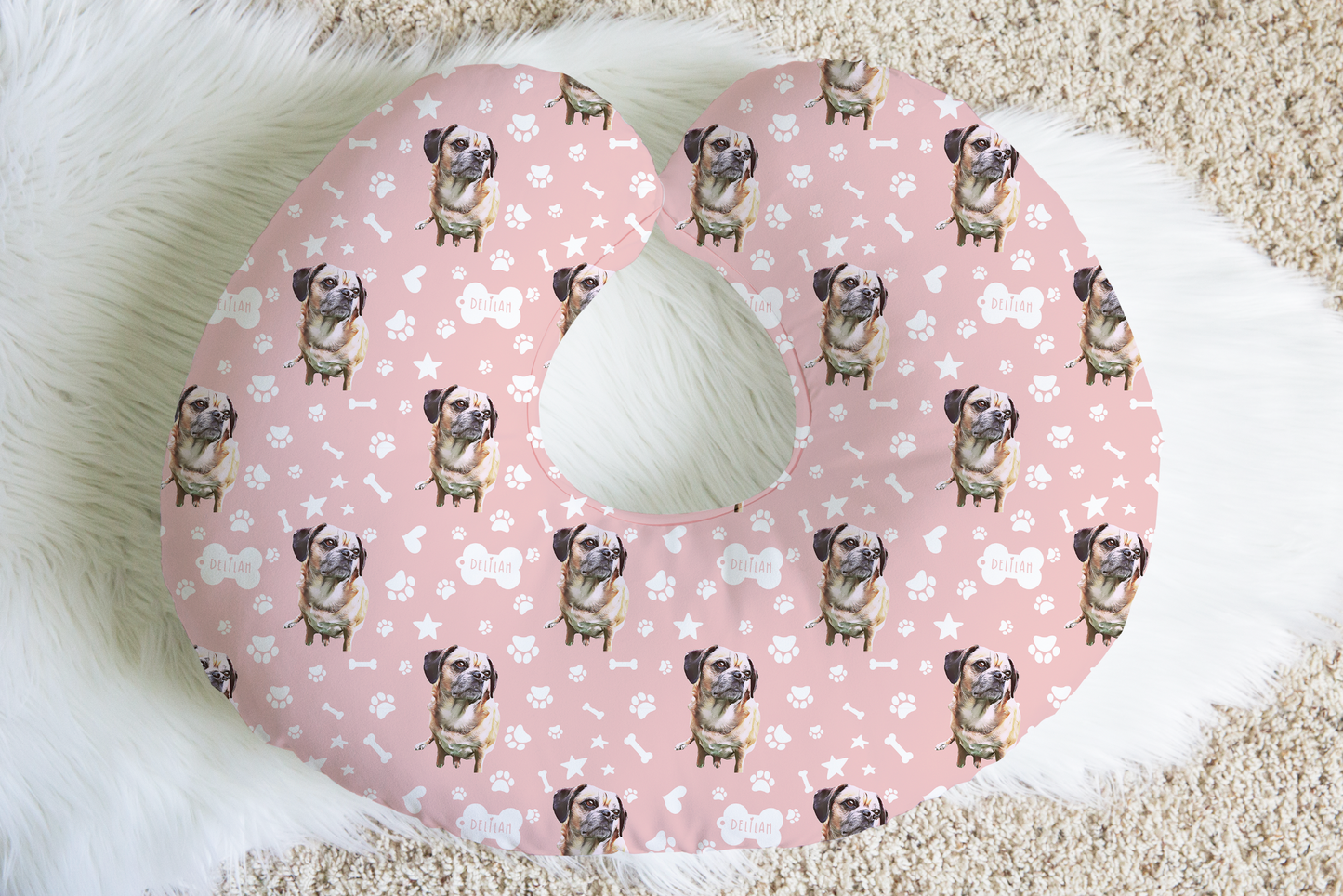 Upload your pet! Personalized Nursing Pillow Cover with Custom Pet Cartoon & Name