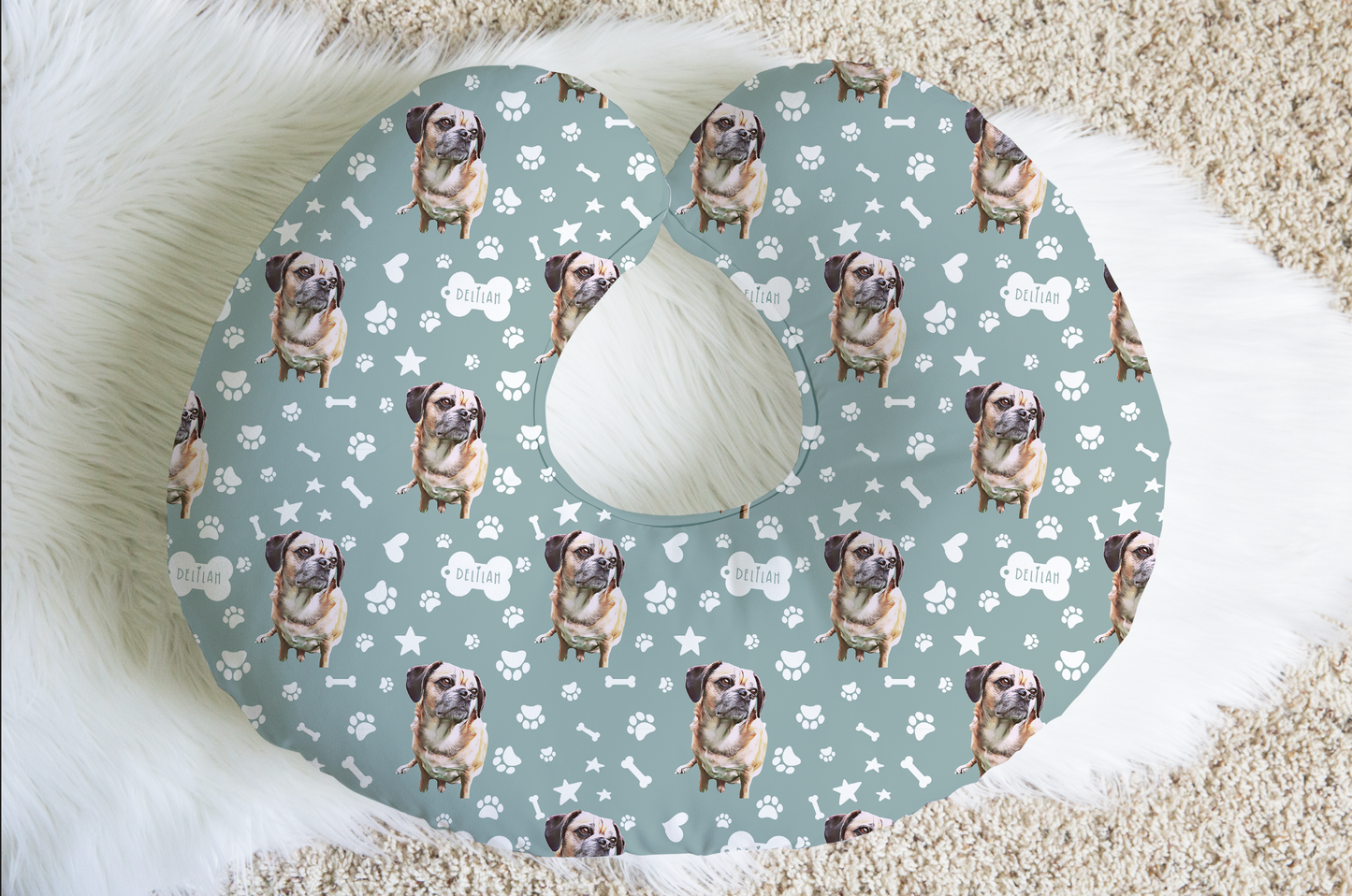 Upload your pet! Personalized Nursing Pillow Cover with Custom Pet Cartoon & Name
