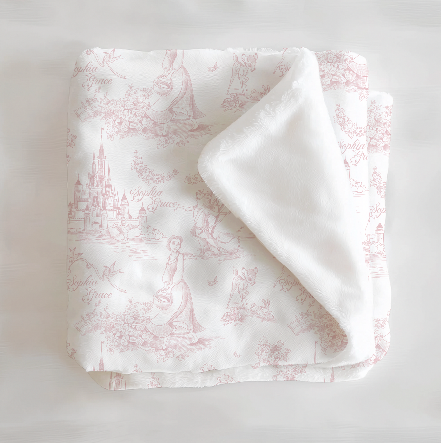 Tale As Old As Time Pink Toile Personalized Minky Blanket