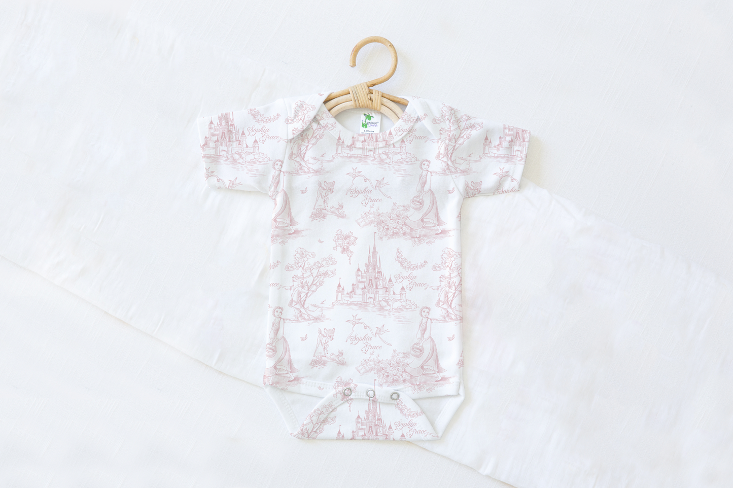 Tale As Old As Time Pink Toile Personalized Name Baby Bodysuit