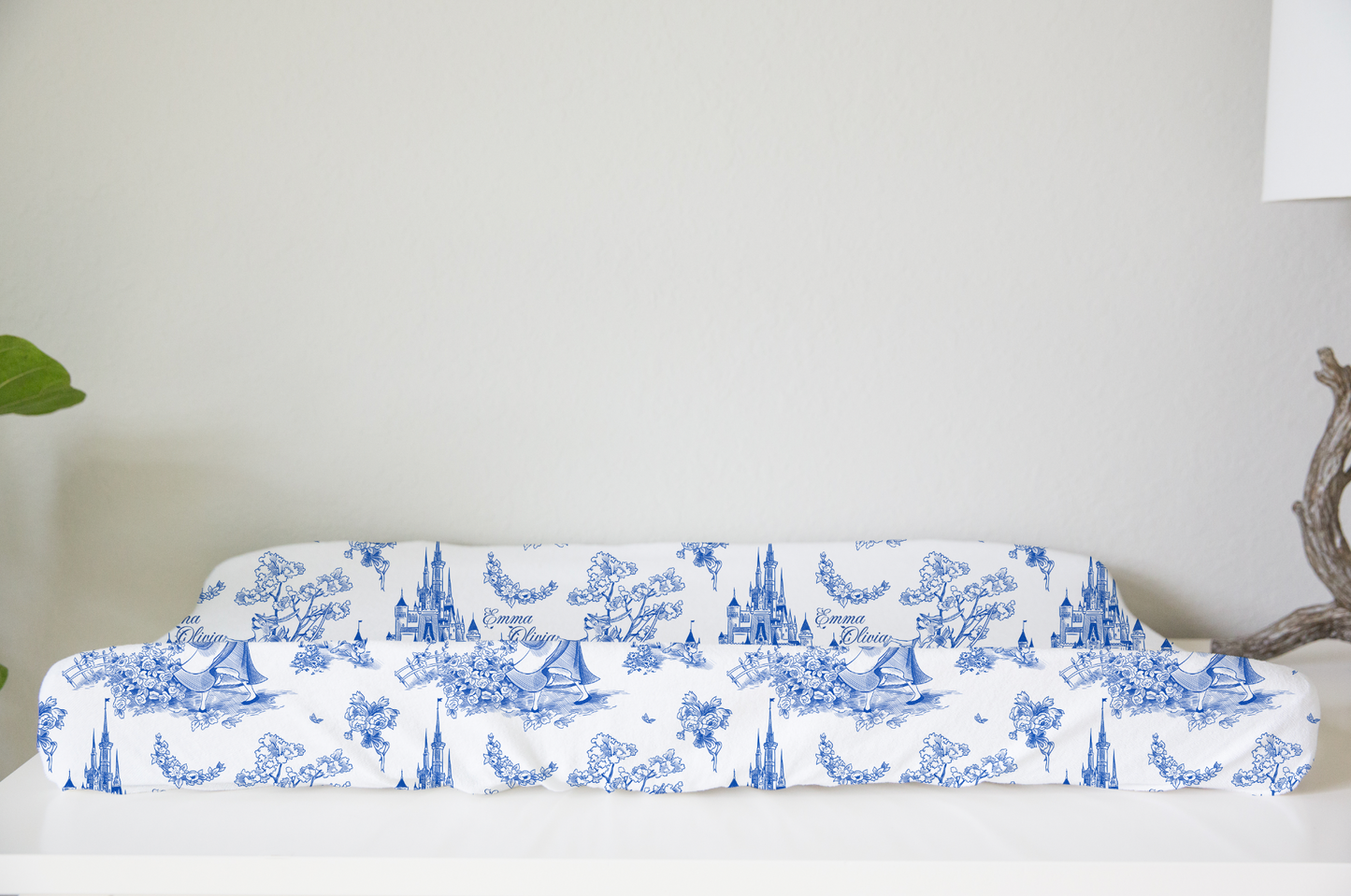 Tale As Old As Time Blue Toile Personalized Changing Pad Cover