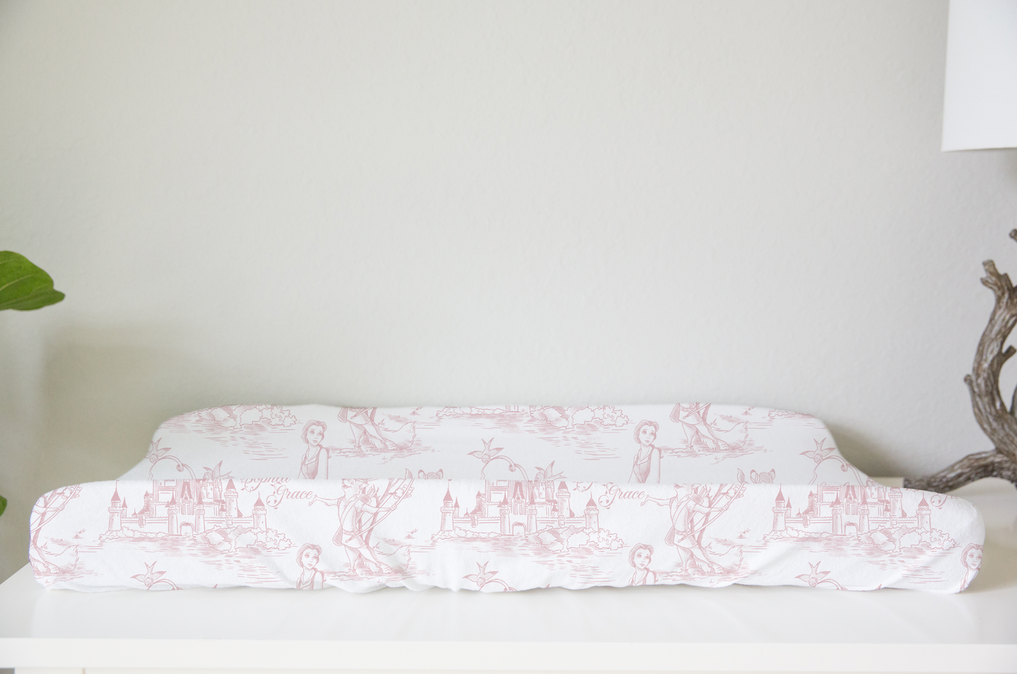 Tale As Old As Time Pink Toile Personalized Changing Pad Cover
