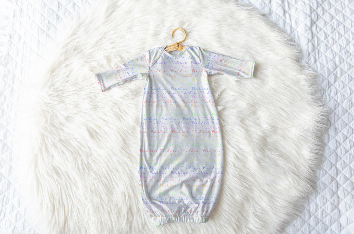 Rainbow Pastels Doodle Font Personalized Name Infant Gown