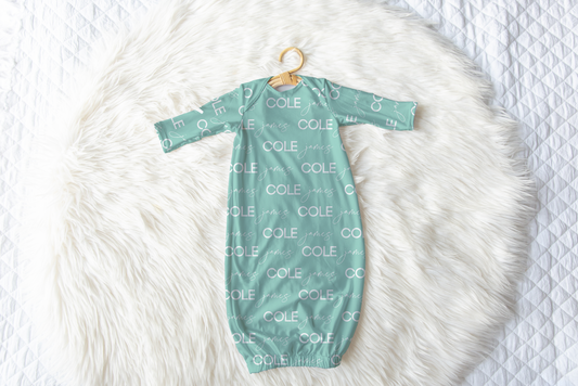Solid Color Script & Block Font Personalized Name Infant Gown