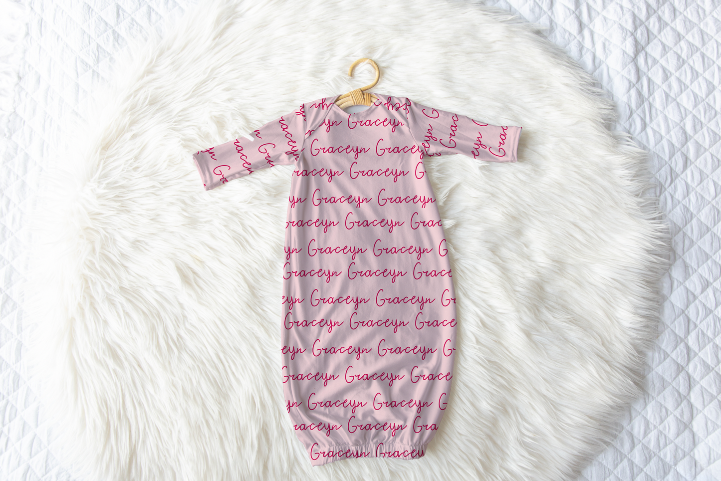 Solid Color Doodle Font Personalized Name Infant Gown