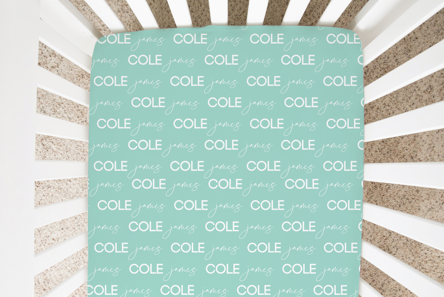 Solid Color Script & Block Font Personalized Crib Sheet