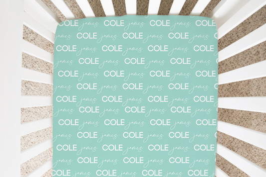 Solid Color Script & Block Font Personalized Crib Sheet